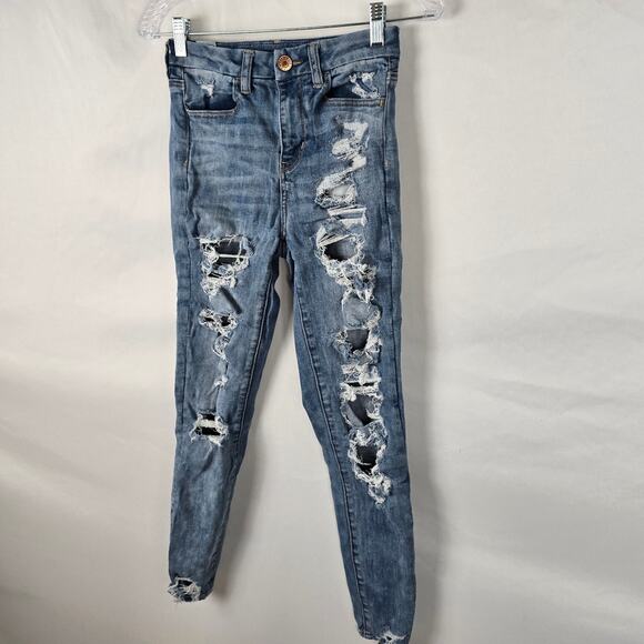 American Eagle Jeggings Women's 2 Regular Blue Next Level Stretch Distressed - Picture 16 of 16